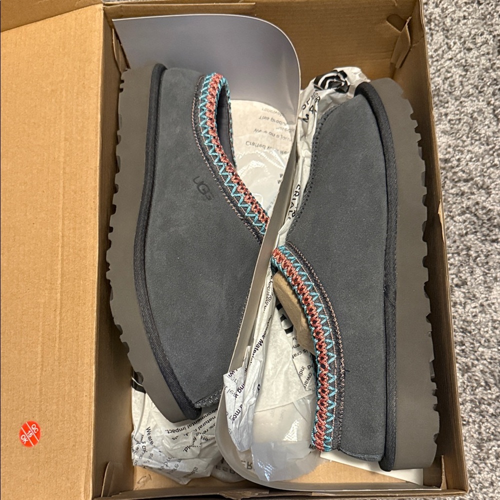 UGG Charcoal Suede Slippers with Colorful Trim